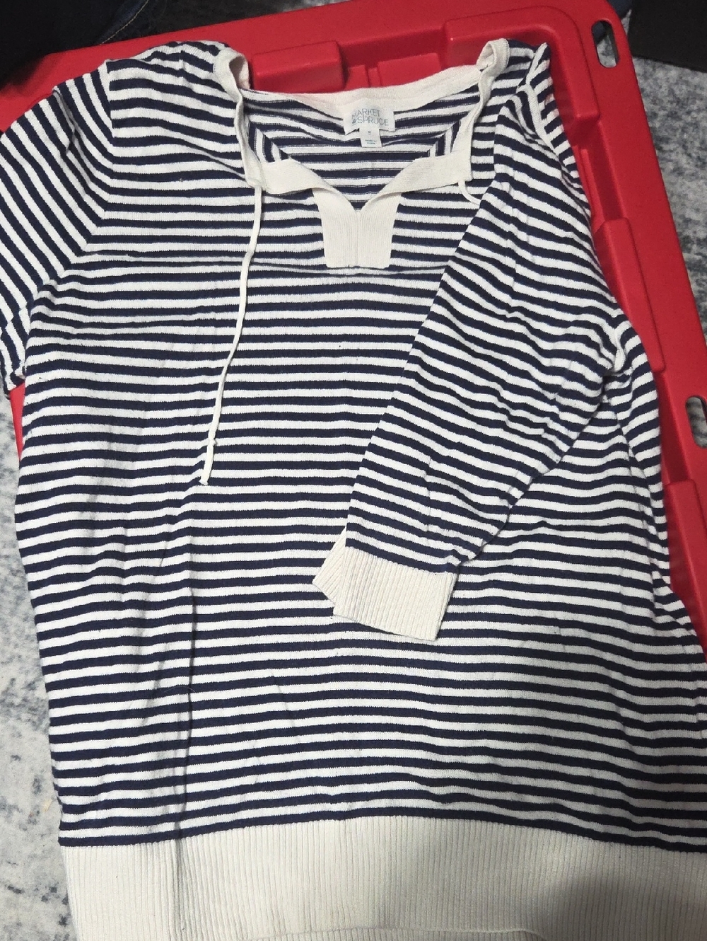 Market & Spruce Navy and White Striped Pullover Hoodie